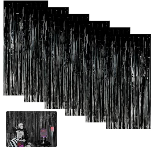 Cortinas Metálicas de Oropel,6 Piezas Cortina Cumpleaños,1m x 2m Foil Fringe Cortina Fiesta,Cortina Lámina Franjas con Flecos,Cortina Decoracion Fiesta,para Decoracion Bodas,Telón de Fondo Fotos,Negro