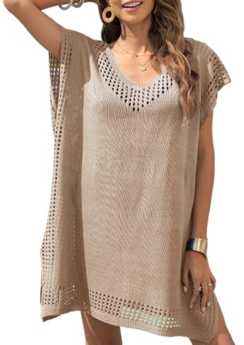 Cache Maillot de Bain Femme Robe de Plage Crochet Sarongs en Crochet Été Plage Robe de Plage Femme Ete Chemisiers Chic Elegant Maillots de Bain Cache-Maillots Poncho
