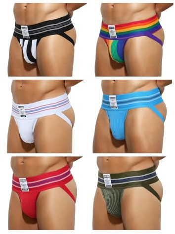 Casey Kevin Jockstrap Homme Large Ceinture Athlétique Underwear String Homme Sexy Slip Sportif sous-vêtements (Lot de 6)
