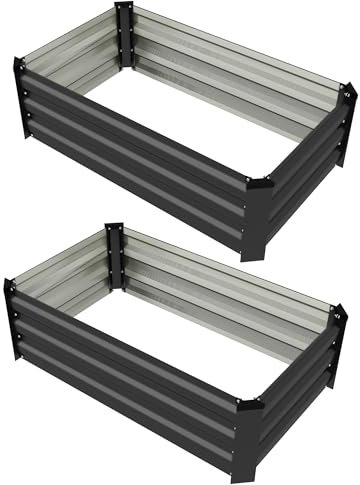 Outsunny Juego de 2 Jardineras de Exterior de Acero Maceteros Grandes de Exterior Huerto Urbano Rectangular para Cultivos Plantas Flores para Patio Jardín 100x60x30 cm Gris Oscuro