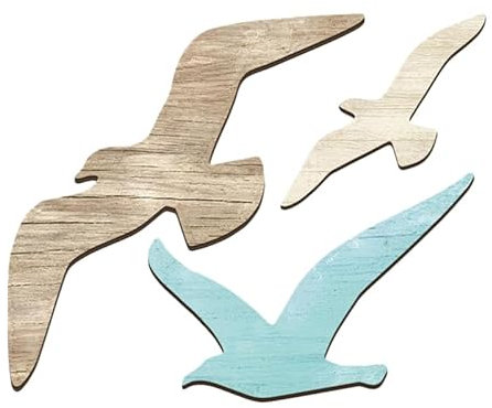 PRETYZOOM Seaside Home Decor Mediterraner Stil 3-teiliges Wandbild Mit Möwen Aus Holz Für