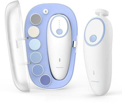 Momcozy Baby Nagelfeile Elektrisch, Sanfter Baby Nageltrimmer Elektrisch Wiederaufladbar, Baby Nagelknipser Elektrisch, 7 Schleifkopf Ersatzpads, Blau