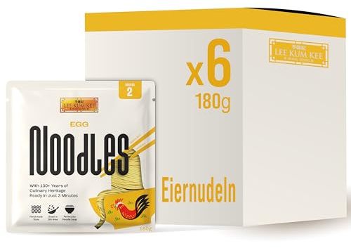 LEE KUM KEE Eiernudeln - Asiatische Eiernudeln, der Klassiker für Stir-Fry Pfannengerichte und Suppen, Semi-dry Nudeln, fertig in 3 Minuten, zwei Portionen pro Packung, 6 x 180 g Multipack