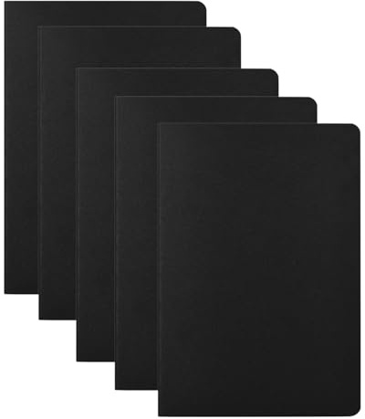 LEEQBCR Cuaderno A5 Paquete de 5 Libretas de Notas de Kraft Negro Bloc de Notas A5 para Dibujar Escribir Diario, Cuadernos en Blancas de 36 Hojas /72 Páginas