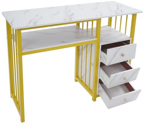 Salón de uñas portátil Mobiliario Lugar de Trabajo Técnico de Uñas Mesa con Cajones de Tres Niveles Escritorio de Uñas Mesa de Manicura Marmoleado Textura para Salones de Salón de Uñas Oficinas
