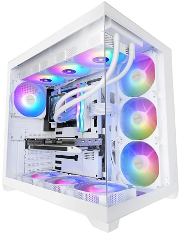 Mars Gaming MCV5, Caja PC ATX, Cristal Templado Panorámico, 4x Ventiladores ARGB 120mm, 7 Slots PCI Horizontales + 2 Slots PCI Verticales, Compatible con Placas Base de Conector Inverso, USB-C, Blanco