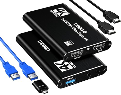 Fulfalic HDMI Capture Card, USB 3.0 1080P 60FPS Video Capture Card with HDMI Loop-Out & Mic Input, Low Latency Game Capture for Streaming, Compatible with PS5/PS4/Xbox/Switch/Camera, OBS Windows Mac