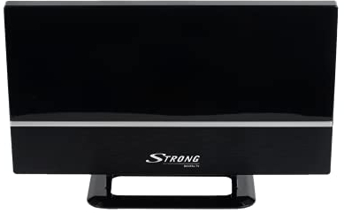 STRONG SRT ANT30 Zimmerantenne [DVB-T2, DVB-T, horizontaler und vertikaler Empfang durch universellen Antennenständer, externer 20 dB Verstärker mit LTE Filter 4G, HDTV, Full HD, HD] schwarz
