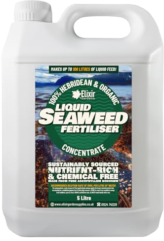 Elixir Gardens Organic Hebridean Liquid Seaweed Fertiliser 5L Bottle | Multi-Purpose Plant Feed Concentrate & Stimulant Lawn & Turf Care/Green-Up Soil Enrichment and Root Booster 5L Bottle