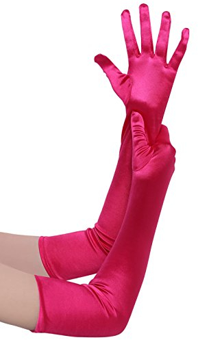 BABEYOND Gant de Soirée Femme Gant Long Satin Gant Mariage Satin Accessoire de Robe Année 1920 Style Classique pour Mariage Soirée Opéra Taille Élastique 52/54cm (Lisse Rose Rouge 52cm)