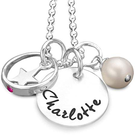 Taufkette Mädchen Gravur Taufring Perle Silber JOYFUL STERN 925 Silber Namenskette Taufe personalisiert