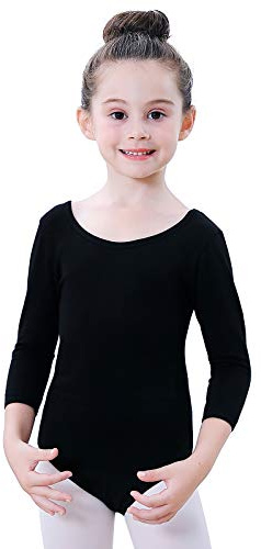 Soudittur Body Danza Bambina Balletto Body Leotards Costumi Cotone 3/4 Maniche Lunghe (Nero, Tag 150(Height: 145-150 cm))