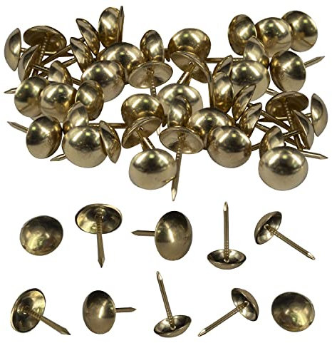 Trimming Shop Antique Brass Upholstery Nail Tacks Studs Furniture Tacks Push Pins 15mm x 9mm Decorative Thump Tack Studs for Leathercraft Cork Board DIY Projects Wood Sofa Chair Bed, 50pcs