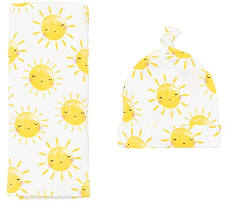 Little Sleepies Swaddle & Hat Set, Baby Swaddles Newborns, Soft Viscose from Bamboo Swaddle Blanket Wrap (Sunshine)