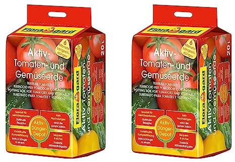 Floragard Aktiv-Tomaten-und Gemüseerde 20 Liter Blumenerde, erdfarben (Packung mit 2)