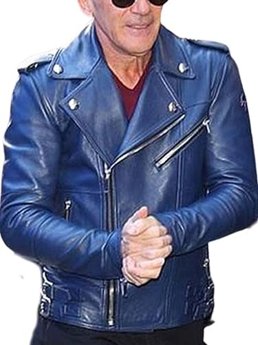 Suiting Style Antonio Banderas - Chaqueta de piel auténtica para hombre, color azul