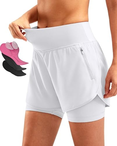 Women's Mountain Bike Shorts 4D Padded Cycling Riding Road Biking Bicycle Biker Cycle Padding UPF 50+ Shorts for Women Zipper Pockets(White,S)