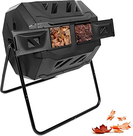 Garden Composter, Outdoor Dual Chamber 360° Rotating Composter, 160 l Composters Tumbling Large Compost Bins With Sliding Doors & Solid Steel Frame Waste Bin
