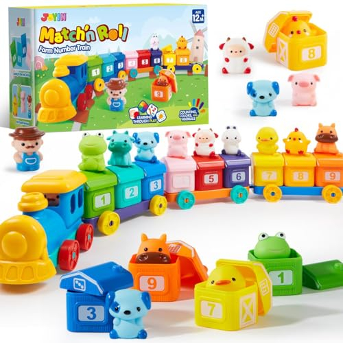 Play-Act Learning Toy for Toddlers 1 2 3 Years Old, Counting, Matching & Sorting Montessori Learning Farm Train Including 9 Farm Animals and 1 Farmer, Christmas Birthday Gift for Baby Boys Girls