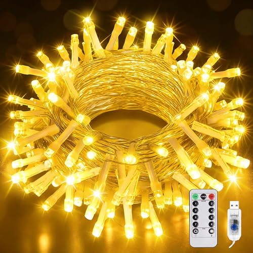 Luci Albero di Natale, 10M 100 LED Luci Natale Esterno USB 8 Modes con Telecomando, Funzione di Timer, Impermeabile, Luci Natalizie da Esterno/Interno per Adatto a Giardino, Feste, Natalizie Albero