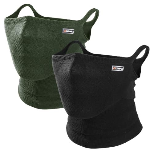 WTACTFUL 2 Pieces Fashion Breathable Neck Gaiter Half Face Mask for Men Windproof for Ski Cycling Running Hiking Work Black Green