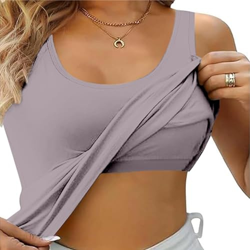 Débardeur Sport avec Brassière Intégrée Femme été Haut sans Manches Ample Grande Taille Chemisier Femme Chic Et élégant Pas Cher Confortable Casual Yoga Dos Nageur Gilet (Gris foncé, XXL)