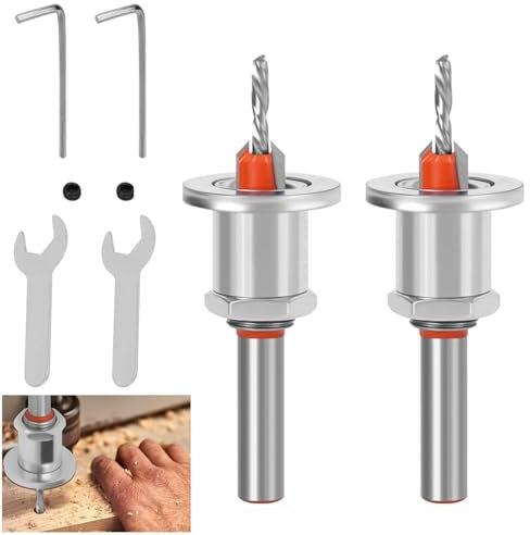 Juego de sierra de broca avellanadora con llave hexagonal y tornillos, broca avellanadora de 8 mm con tope de profundidad, juego de 2 brocas avellanadoras para madera