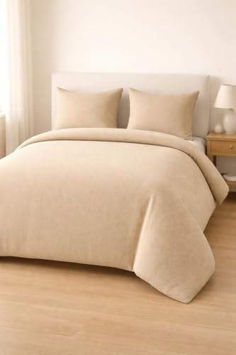 L22G Housse de Couette Gaze de Coton Double Face 125gr/m2 220x240 cm +2 Taies 63x63cm Couleur Beige
