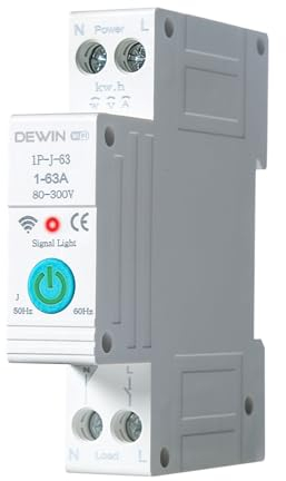DEWIN WiFi Disjoncteur Intelligent,1P 63A AC 220V Connecté Disjoncteur Intelligent Interrupteur Tuya pour Interrupteur de Commande à Distance pour Maison Intelligente