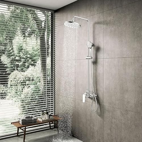 Columna Ducha Monomando YOOZENA, Duchas de Baño Columna Extensible con Grifo, Alcachofa de Ducha con Manguera, Ducha Lluvia, Cromado Redondo