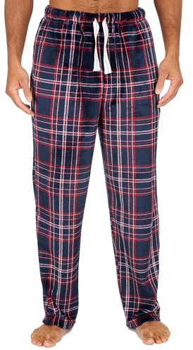 INSIGNIA Mens Fleece Check Pyjamas Lounge Pants Bottoms (Navy Check, L)
