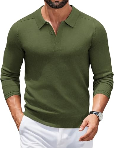 COOFANDY Men's Polo Jumpers Long Sleeve Poloshirts Knitted Winter Sweater Polo Pullover Sweatshirt Casual