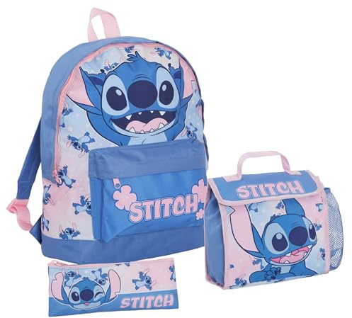 Disney Stitch Backpack + Lunch Bag + Pencil Case Girls 3 Piece School Bag Set Back to School Set