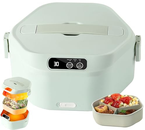 Box da pranzo elettrico a cordone da 75 W, 1 litro di pranzo riscaldato a batteria, tempo di riscaldamento regolabile alimentare alimentare, box da pranzo in acciaio in acciaio inossidabile green