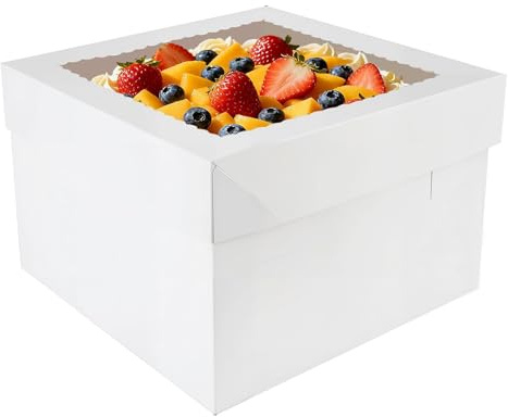 JOCHER 15 PCS Cake Boxes 12 Inch, 12x12x8 Inch White Bakery Boxes With Window, Cake Decorating Supplies for Wedding, Birthday, Party