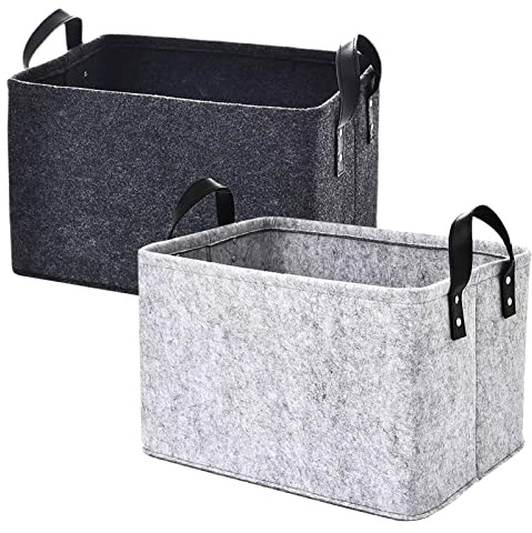 2 Pièces Panier de Rangement en Feutre, Panier en Feutre avec Poignées, Sac a Buches de Bois, Paniers de Rangement Pliable pour Vêtements, Jouets, Vêtements, Produits de Bureau et Autres Articles Dive
