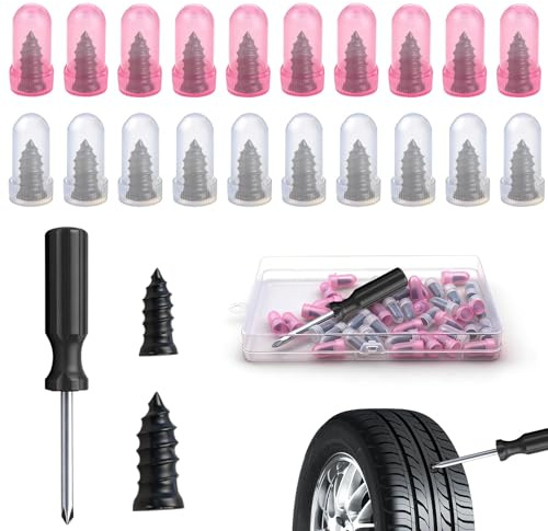 Aihoom Tyre Repair Kit, Car Tyre Puncture Repair Kit with Screwdriver, Fast Self-Service Tire Rubber Nails Tool, Emergency Universal Car Puncture Repair Kit for Auto Car Motorcycles Bicycles (40PCS)