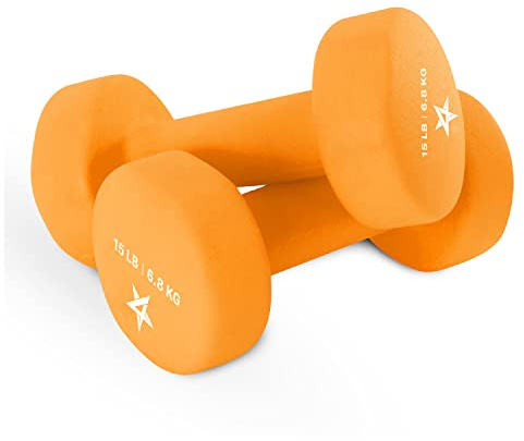 Yes4All Neoprene Coated Dumbbell Hand Weight Sets of 2 - Multiple Weight Options with 15 Colors, Anti-roll, Anti-Slip, Hexagon Shape, Dark Orange, 15 lb Pair