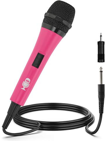 Singing Machine Wired Microphone for Karaoke, (Pink) - Unidirectional Dynamic Vocal Microphone - Plug-In Microphone for Karaoke Machine, AMP, & Speaker - Mic for Singing, Public Speaking, & Parties