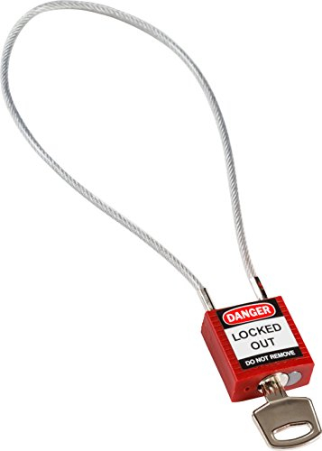 Brady Compact Cable Padlock - Lockout Tagout Security Lock - Safety Padlock with Nylon Body and Sheathed Steel Cable - Keyed Differently - 32mm x 35mm x 16mm - Cable Length 400mm, Red