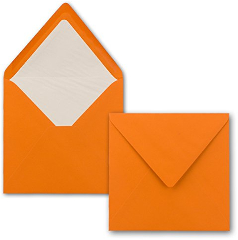 25x Briefumschläge Quadratisch 16 x 16 cm Orange - Umschläge mit weißem Seidenfutter - Kuverts ohne Fenster & mit Nassklebung - Für Einladungskarten zu Hochzeit und Geburtstag