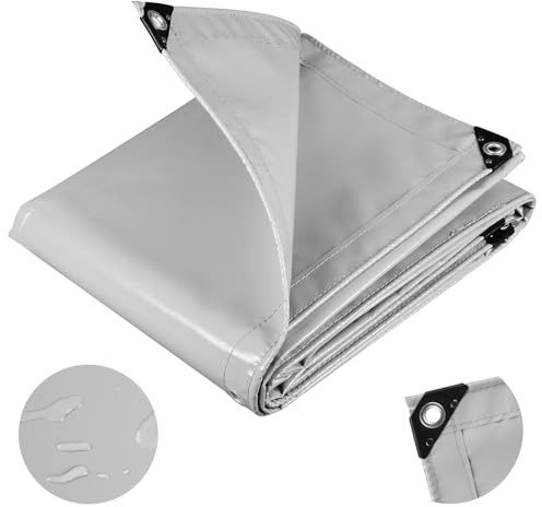 WOLTU Telo Idrorepellente EsternoTelone di copertura con occhielli Protezione Rinforzato PVC 500g/m², Telo Protettivo Multiuso per Barche, Legno, Piscina, Mobili da giardino, Auto, 3x5m, Grigio Chiaro