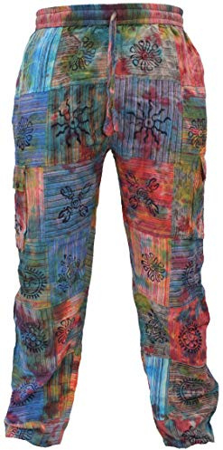 Gheri pour des Hommes Tie Dye Patchwork colorée Hippie Coton Pantalon Cargo Medium