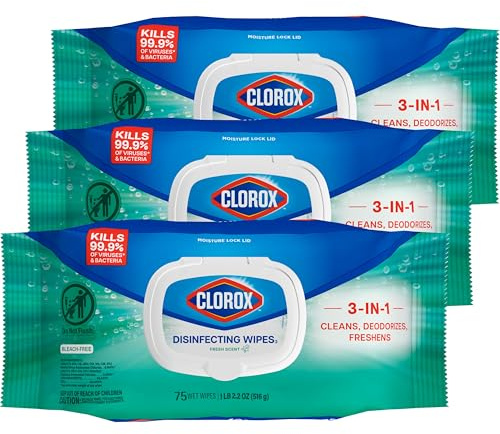 Clorox Disinfecting Wipes Flex Pack, Bleach Free, Fresh Scent, 75 Count, Pack of 3 (Pack May Vary)
