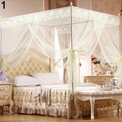 Moustiquaire, Moustiquaire à Baldaquin en Dentelle De Princesse Romantique sans Cadre pour Lit Double Queen Beige Roi