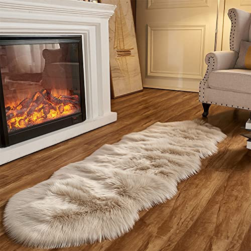 Arbosofe Ultra Soft Faux Fur Area Rug - Beige Shag Area Rug for Bedroom Living Room Kids Room Decor, 2'x6', Sheepskin