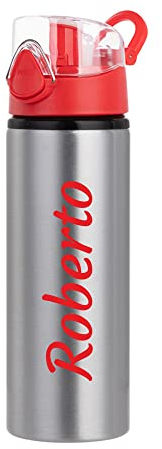 Borraccia Bottiglia Alluminio 750ml Tappo a Scatto Personalizzata Con Nome (Rosso)