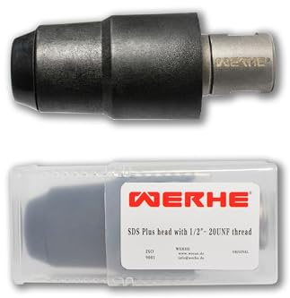 WERHE borrchucksadapter SDS Plus till 1/2-20 UNF, för betongborr/hålsågar | för slagborrmaskiner, metall, plast, bredd 42 mm, längd 102 mm, 380 g, snabbt verktygsbyte, standardnyckel