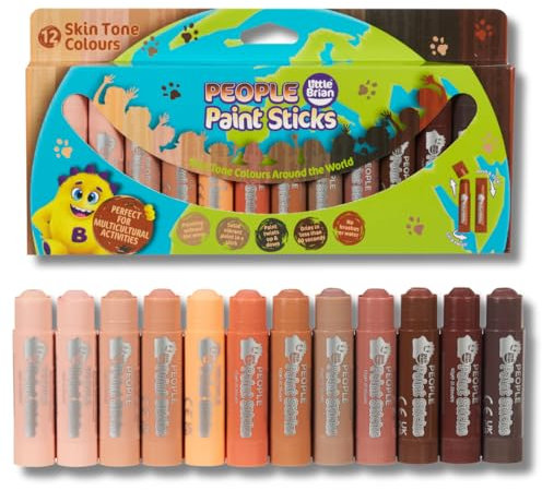 Little Brian Paint Sticks For Kids - 12 Pack Assorted People Colours - Mess-Free, Easy Clean Up, Fast Drying Action, Vibrant Colours, Multi-Surface, Twist & Paint