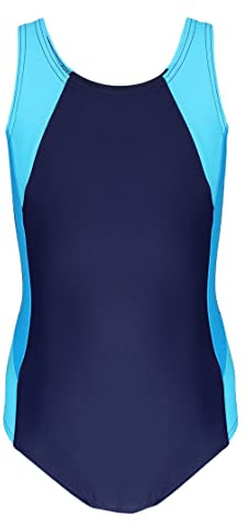 Aquarti Mädchen Badeanzug mit Ringerrücken – Sport Badeanzug Mädchen, Chlorresistent, Farbe: Dunkelblau/Türkis/Himmelblau, Größe: 170